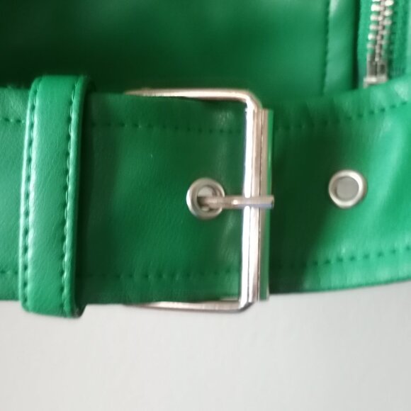 Faux Leather Cropped Moto Jacket Green Size L NWOT - Picture 7 of 16
